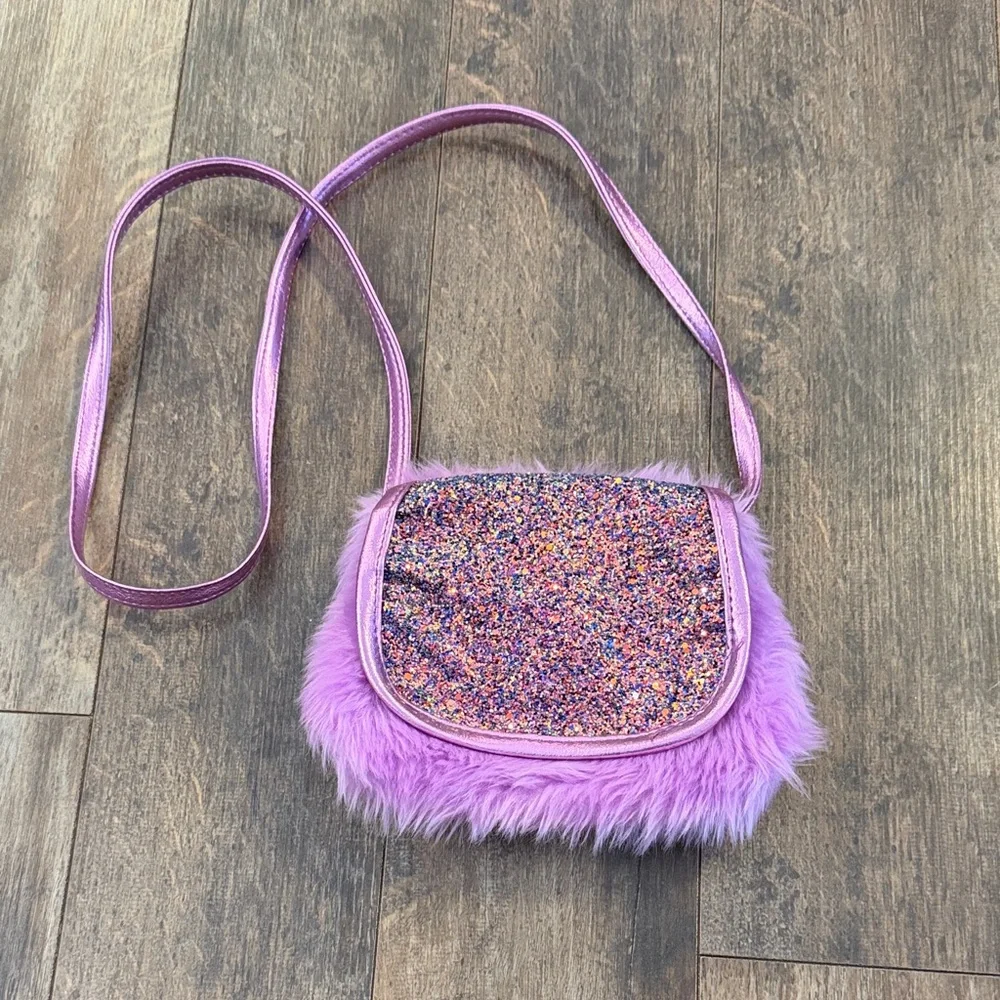 Lilac Glitter Faux Fur Kids Crossbody Bag